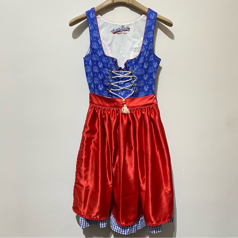 Authentic German Dirndl Bayern Octoberfest Gingham Dress With Satin Apron